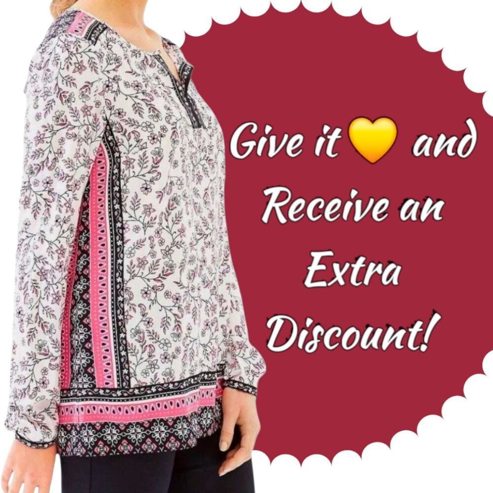 J. Jill Women Tunic Blouse Top Neck Floral White Pink Long Sleeve Size M - Picture 13 of 13